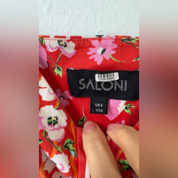 SALONI Fara Floral-Print V-Neck Sleeveless Dress| poppy stripe - Picture 11 of 12